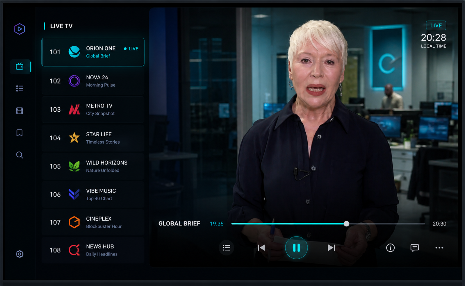 TViO live content list with preview